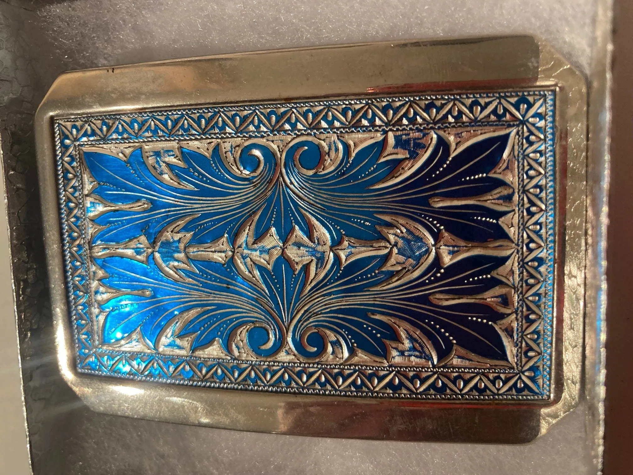 Vintage Belt Buckle, Blue Accents, Quality, Heavy Duty, Made in USA, Western, Country, Southwest, 3 1/4" x 2 1/4", Nice, Fashion, Clothing