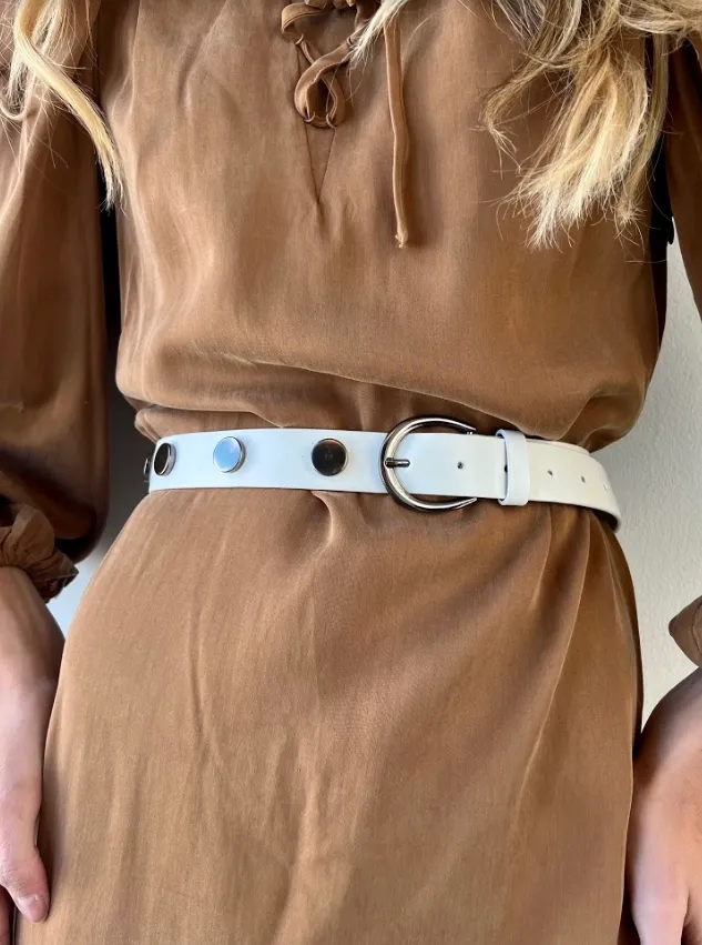 Vintage Destination White Studded Leather Belt