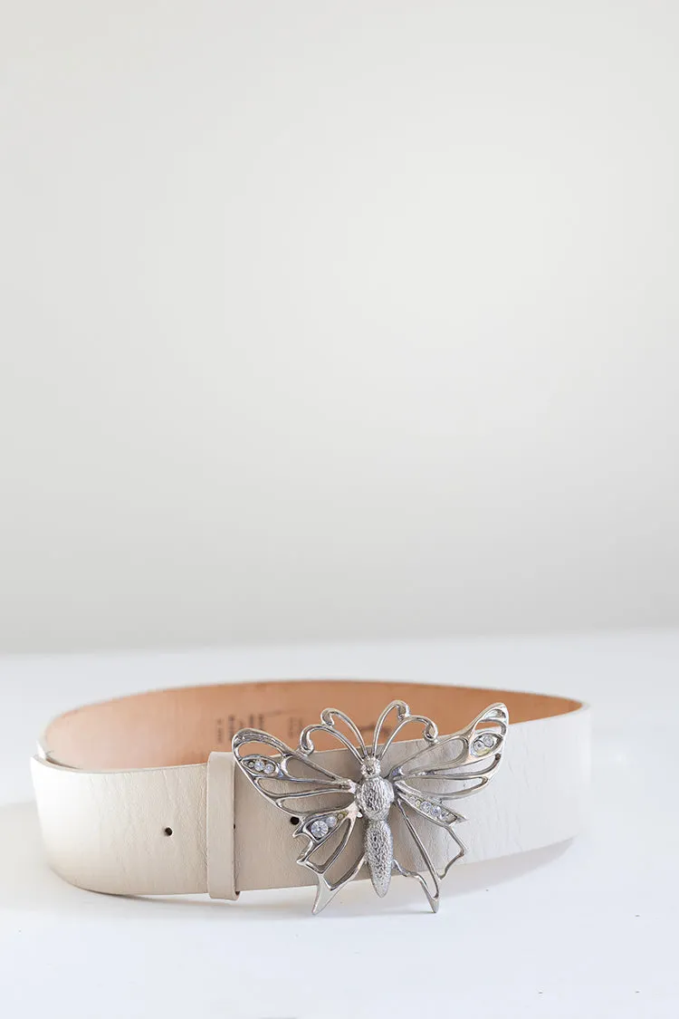 Vintage Ivory Belt with Silver Butterfly Buckle