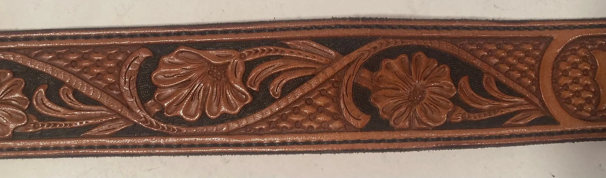 Vintage Leather Belt, Hand Tooled, Dan, Danny, Daniel, Belts, Quality, Made in USA, Size 34 to 37, Country and Western, Western Wear