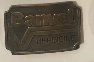 Vintage Metal Belt Buckle, Banvel Herbicide, Nice Design, Standard Size, Heavy Duty, Quality, Thick Metal, For Belts, Fashion, Shelf Display