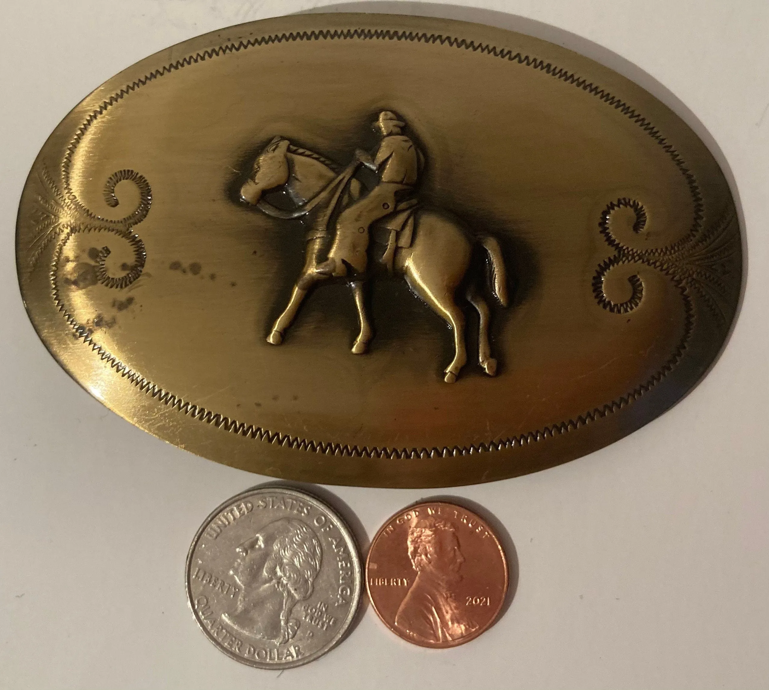 Vintage Metal Belt Buckle, Brass, Horse, For Belts, Fashion, Shelf Display