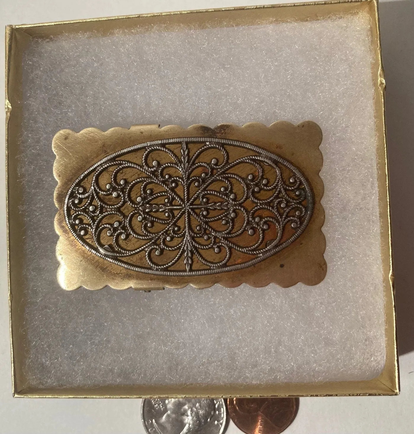 Vintage Metal Belt Buckle, Brass, Intricate Design, 2 1/2" x 1 1/2", Country and Western, Heavy Duty, Quality, Western Wear, Made in USA