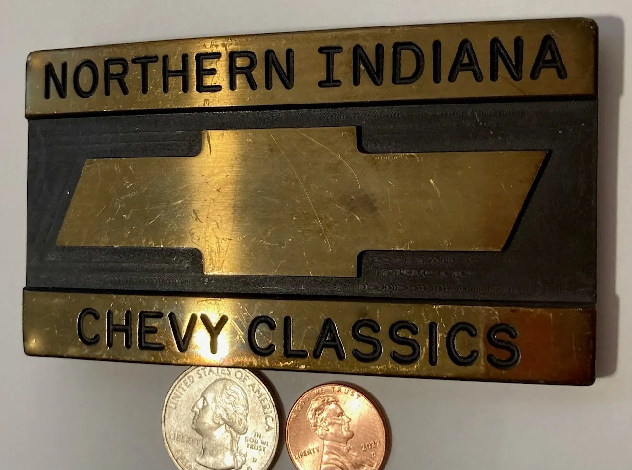 Vintage Metal Belt Buckle, Brass, Northern Indiana, Chevy Classics, Hot Rod, Muscle Car, Super Thick Metal on This One, Nice Western Design