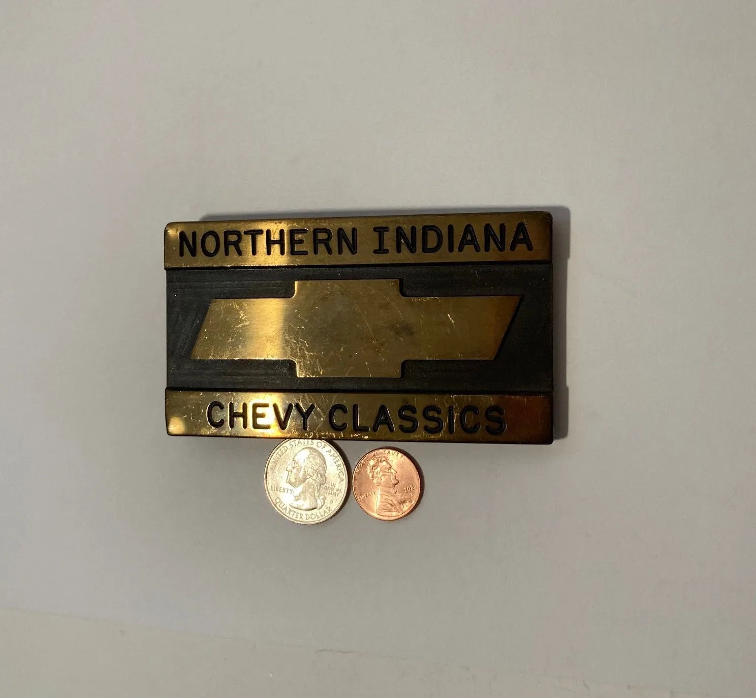 Vintage Metal Belt Buckle, Brass, Northern Indiana, Chevy Classics, Hot Rod, Muscle Car, Super Thick Metal on This One, Nice Western Design