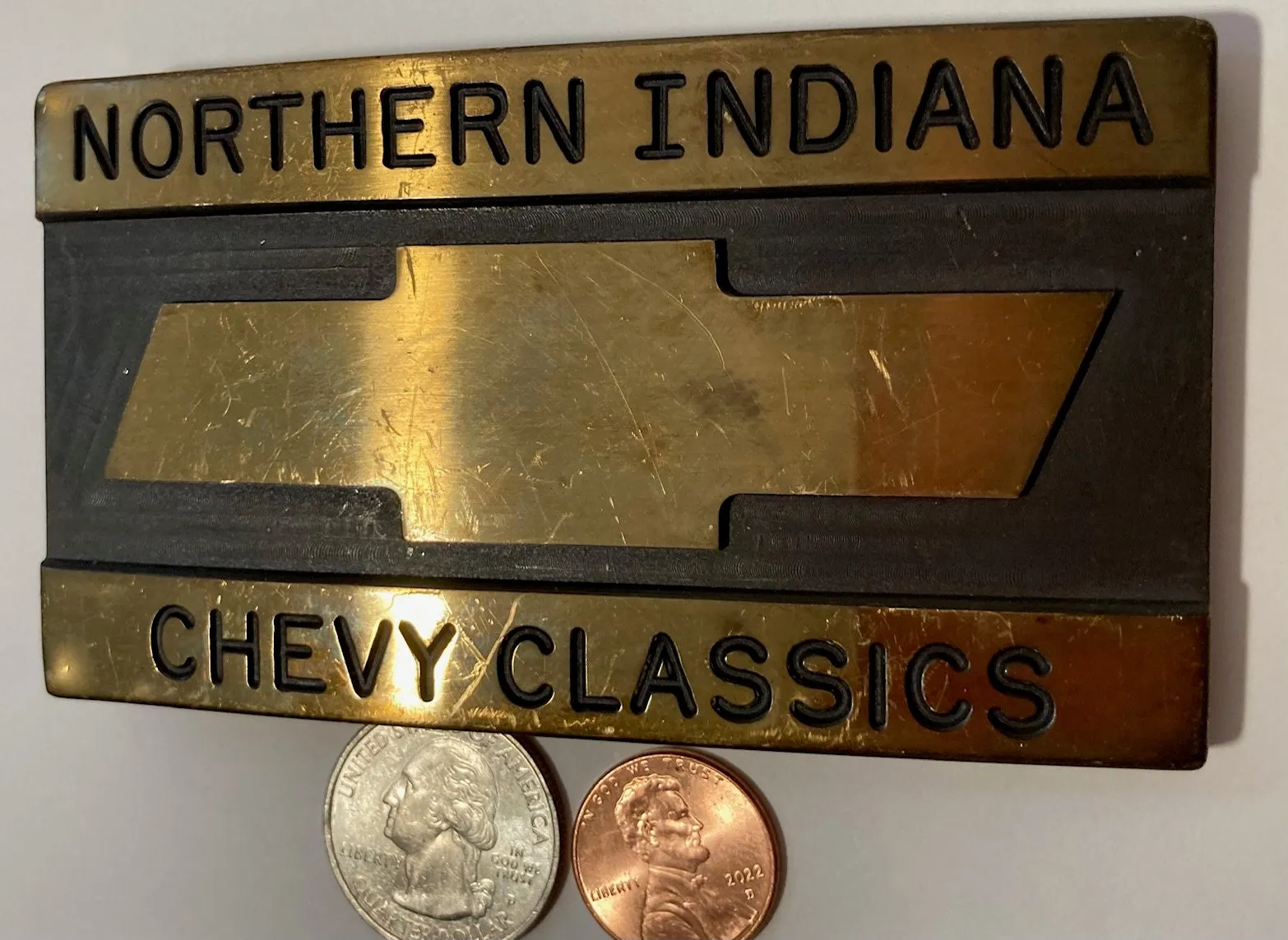 Vintage Metal Belt Buckle, Brass, Northern Indiana, Chevy Classics, Hot Rod, Muscle Car, Super Thick Metal on This One, Nice Western Design