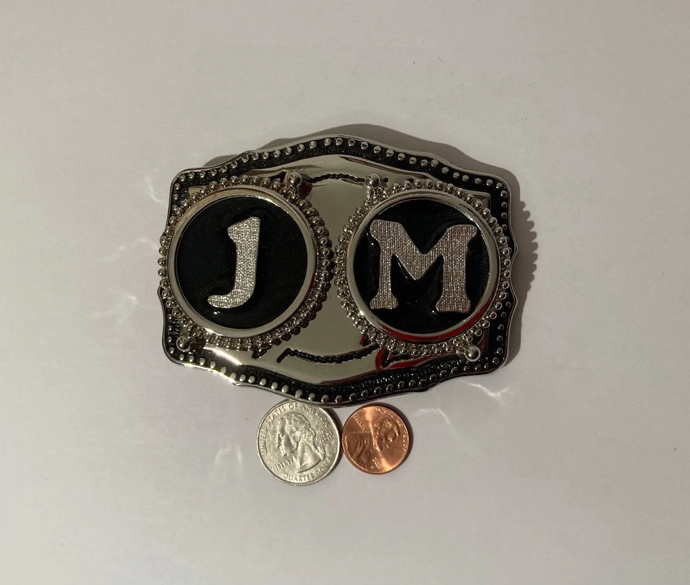 Vintage Metal Belt Buckle, J M, Enamel, Heavy Duty, Fashion, Belts, Fun, Made in USA