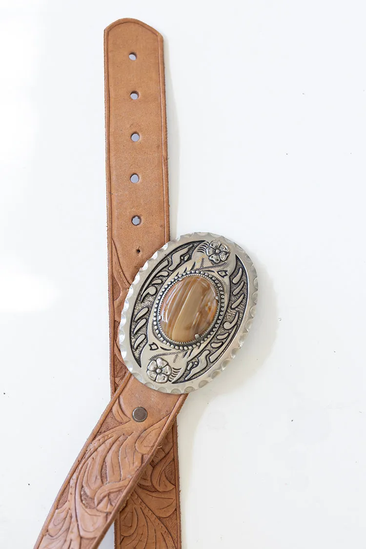 Vintage Tooled Belt with Silver Buckle